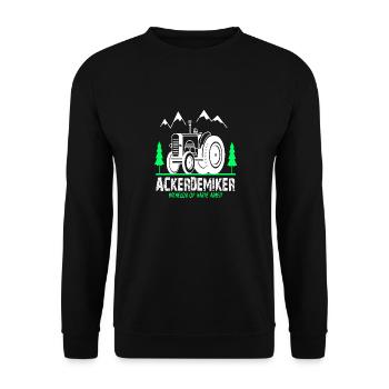 Traktor Trecker Landwirt Bachelor of Ackerdemiker - Unisex Pullover - Schwarz - Vorne - Alina (178cm) & Michal (187cm)