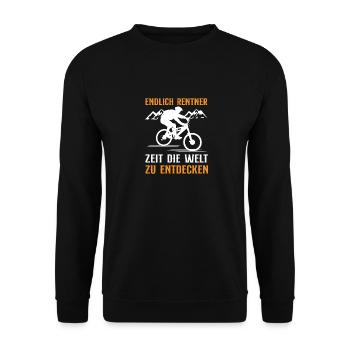 Endlich Rentner Fahrrad Elektrorad Natur Ruhestand - Unisex Pullover - Schwarz - Vorne - Alina (178cm) & Michal (187cm)