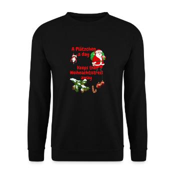 A Plätzchen a day keeps the Weihnachtsstress away - Unisex Pullover - Schwarz - Vorne - Alina (178cm) & Michal (187cm)