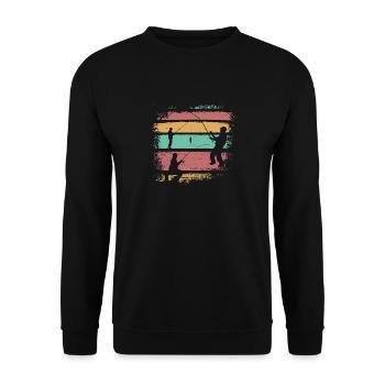 Angeln Vintage Retro - Unisex Pullover - Schwarz - Vorne - Alina (178cm) & Michal (187cm)