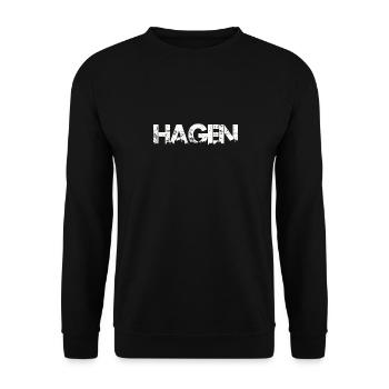 Hagen Skyline - Stadt Schriftzug - Unisex Pullover - Schwarz - Vorne - Alina (178cm) & Michal (187cm)