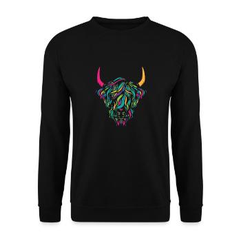 Highland Cow Animal Print Colorful Cow Lover Gift - Unisex Pullover - Schwarz - Vorne - Alina (178cm) & Michal (187cm)