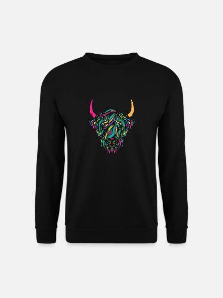 Highland Cow Animal Print Colorful Cow Lover Gift - Unisex Sweatshirt - black