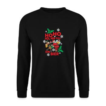 Funny Ho Ho get me a beer Ugly xmas - Unisex Sweatshirt - black - Front - Alina (178cm) & Michal (187cm)