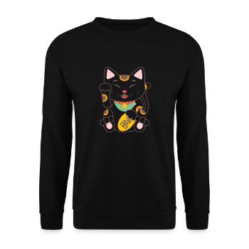 Maneki Neko Lucky Cat Japanese Charm Japon Fun Gif - Sweat-shirt Unisexe - noir - Devant - Alina (178cm) & Michal (187cm)