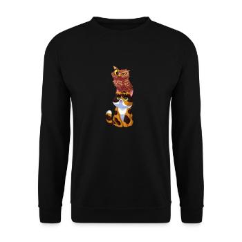 Funny Owl Sits On Cat For Owl Lover K - Unisex Sweatshirt - black - Front - Alina (178cm) & Michal (187cm)