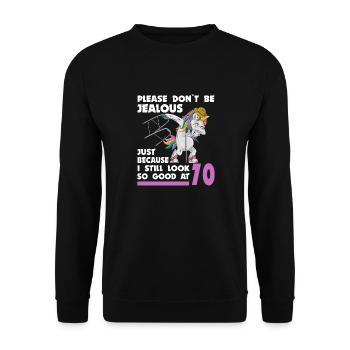 70th birthday 70 years unicorn with rollator stick - Unisex Sweatshirt - black - Front - Alina (178cm) & Michal (187cm)