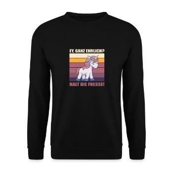 Ey Ganz Ehrlich Halt Die Fresse Einhorn Büro - Unisex Pullover - Schwarz - Vorne - Alina (178cm) & Michal (187cm)