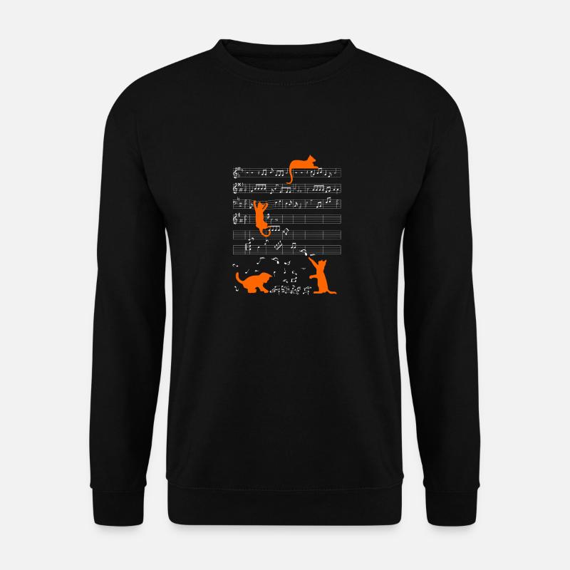 Cute cat musical note orange notes musician - Unisex Sweatshirt - black