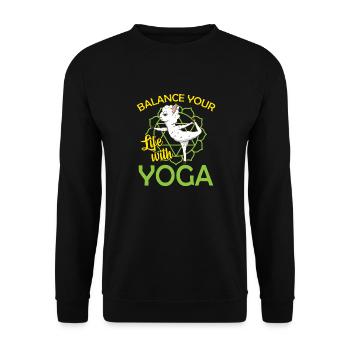 Yoga Schaf Bunt Spruch - Unisex Pullover - Schwarz - Vorne - Alina (178cm) & Michal (187cm)