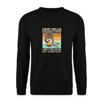Coffee Spelled Backwards Is EEFFOC Owl Drink - Unisex Sweatshirt - black - Front - Alina (178cm) & Michal (187cm)