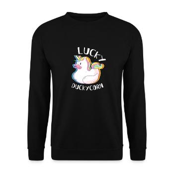 Lucky Duckycorn - Einhorn Ente - Unisex Pullover - Schwarz - Vorne - Alina (178cm) & Michal (187cm)