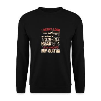 I Might Look Like I'm Listening to You But in My - Unisex Sweatshirt - black - Front - Alina (178cm) & Michal (187cm)