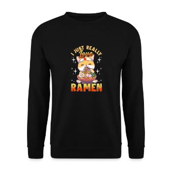 Kawaii Cat Ich liebe Ramen Anime Kitty wirklich - Unisex Pullover - Schwarz - Vorne - Alina (178cm) & Michal (187cm)