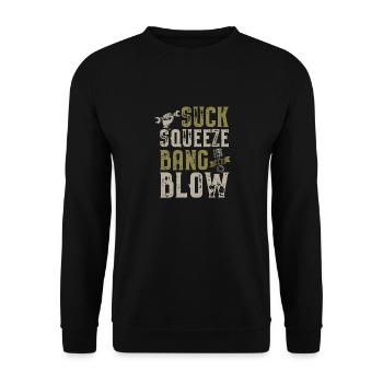 Suck Squeeze Bang Blow Funny Mechanic Car Piston - Sweat-shirt Unisexe - noir - Devant - Alina (178cm) & Michal (187cm)