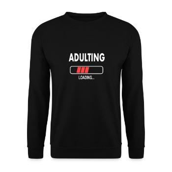 adulting please wait Jugendweihe Einschulung birth - Unisex Pullover - Schwarz - Vorne - Alina (178cm) & Michal (187cm)