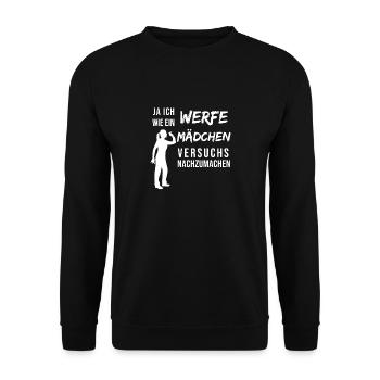 Dartspielerin Darts Dart Motiv Spruch Kneipe - Unisex Pullover - Schwarz - Vorne - Alina (178cm) & Michal (187cm)
