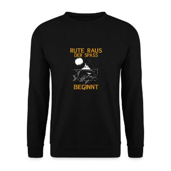Rute Raus der Spass Beginnt Lustiges Angler Angeln - Unisex Pullover - Schwarz - Vorne - Alina (178cm) & Michal (187cm)