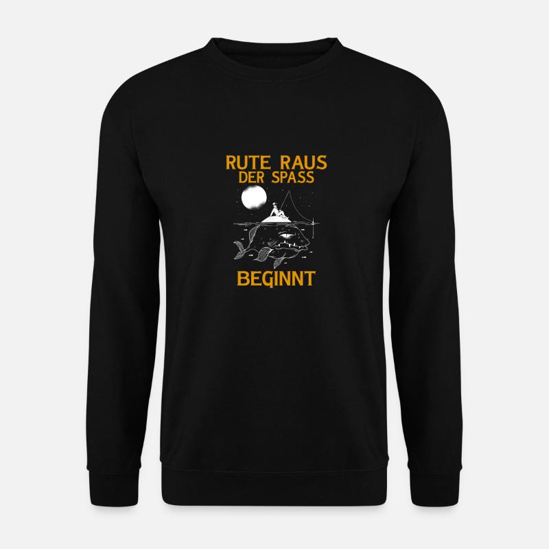Rute Raus der Spass Beginnt Lustiges Angler Angeln - Unisex Pullover - Schwarz
