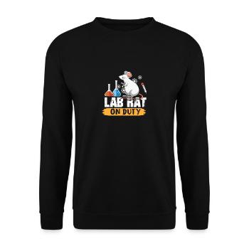 Laborratte am Arbeiten wissenschafts shirt design - Unisex Pullover - Schwarz - Vorne - Alina (178cm) & Michal (187cm)