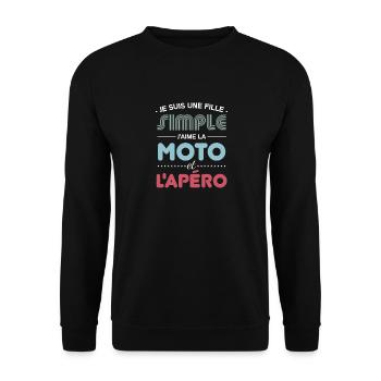 Je Suis Une Fille Simple J aime La Moto Et L apéro - Sweat-shirt Unisexe - noir - Devant - Alina (178cm) & Michal (187cm)
