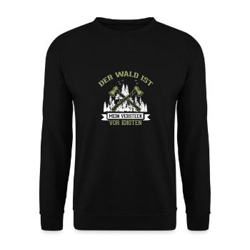 Der Wald Ist Mein Versteck Vor Idioten | Forstwirt - Unisex Pullover - Schwarz - Vorne - Alina (178cm) & Michal (187cm)