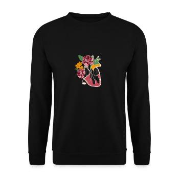 Anatomical Heart And Flowers Floral Heart - Unisex Sweatshirt - black - Front - Alina (178cm) & Michal (187cm)