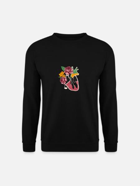 Anatomical Heart And Flowers Floral Heart - Unisex Pullover - Schwarz