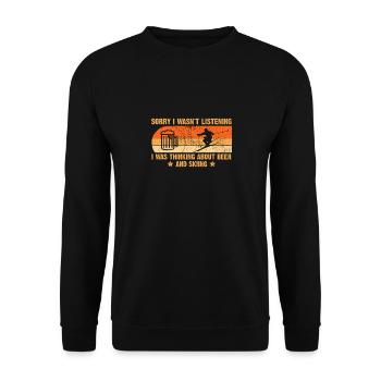 Ski fahren Skifahrer Bier trinken Apres Ski - Unisex Pullover - Schwarz - Vorne - Alina (178cm) & Michal (187cm)