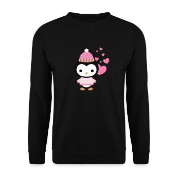 Sweet penguin with heart celebrates love - Unisex Sweatshirt - black - Front - Alina (178cm) & Michal (187cm)