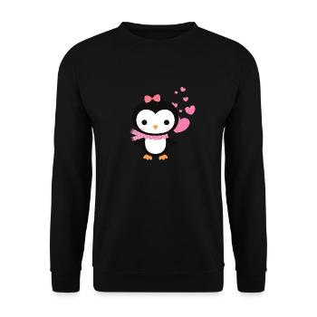 Sweet penguin with heart celebrates love - Unisex Sweatshirt - black - Front - Alina (178cm) & Michal (187cm)