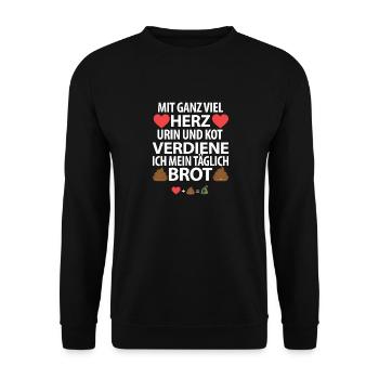 mit ganz viel herz urin und kot verdiene ich mein - Unisex Pullover - Schwarz - Vorne - Alina (178cm) & Michal (187cm)