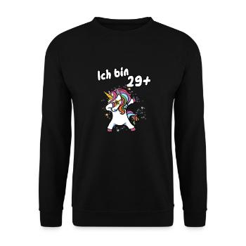 Ich bin 29 plus Einhorn - Unisex Pullover - Schwarz - Vorne - Alina (178cm) & Michal (187cm)