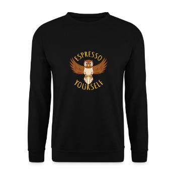 Owl Gift - Espresso Yourself - Coffee Lover - Unisex Pullover - Schwarz - Vorne - Alina (178cm) & Michal (187cm)