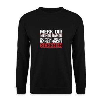 Merk dir meinen Namen - Unisex Pullover - Schwarz - Vorne - Alina (178cm) & Michal (187cm)