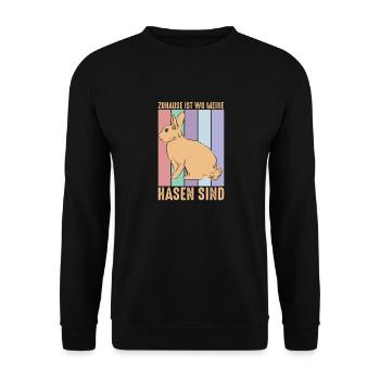 Zuhause ist wo meine Hasen sind | Lustiger Hase - Unisex Pullover - Schwarz - Vorne - Alina (178cm) & Michal (187cm)