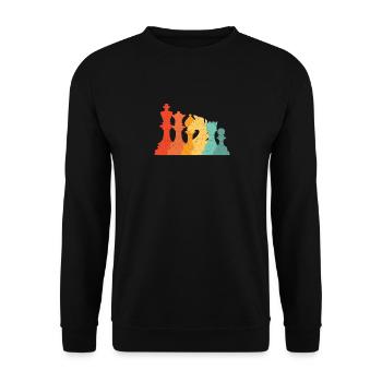 Vintage Retro Schachstücke - Unisex Pullover - Schwarz - Vorne - Alina (178cm) & Michal (187cm)