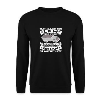 Lastwagenfahrer Geschenk LKW Papa Lastkraftwagen - Unisex Pullover - Schwarz - Vorne - Alina (178cm) & Michal (187cm)