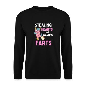 Stealing Hearts And Blasting Farts Kinder Einhorn - Unisex Pullover - Schwarz - Vorne - Alina (178cm) & Michal (187cm)