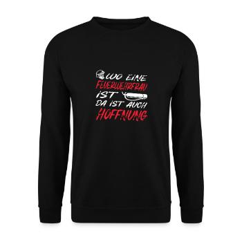 Feuerwehrfrau - Unisex Pullover - Schwarz - Vorne - Alina (178cm) & Michal (187cm)