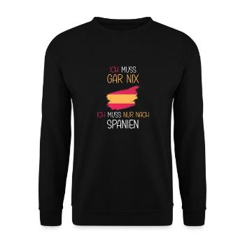 Ich muss nach Spanien - Camper Urlaubs - Unisex Pullover - Schwarz - Vorne - Alina (178cm) & Michal (187cm)