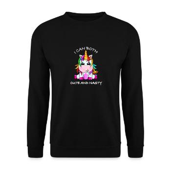 Einhorn Geschenk lustiger Spruch - Unisex Pullover - Schwarz - Vorne - Alina (178cm) & Michal (187cm)