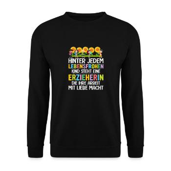 Abschiedsgeschenk für Erzieher - Unisex Pullover - Schwarz - Vorne - Alina (178cm) & Michal (187cm)