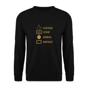"Coffee Code Debug Repeat" | Programmer - Unisex Sweatshirt - black - Front - Alina (178cm) & Michal (187cm)