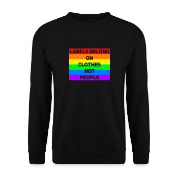 Etiketten gehören auf Kleidung, nicht auf Menschen - Unisex Pullover - Schwarz - Vorne - Alina (178cm) & Michal (187cm)