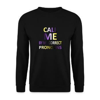Appelez-moi par mes pronoms corrects | Drapeau non binaire - Sweat-shirt Unisexe - noir - Devant - Alina (178cm) & Michal (187cm)