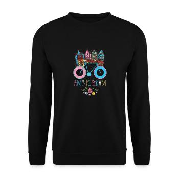 Souvenir floral de la bicyclette d'Amsterdam aux Pays-Bas - Sweat-shirt Unisexe - noir - Devant - Alina (178cm) & Michal (187cm)