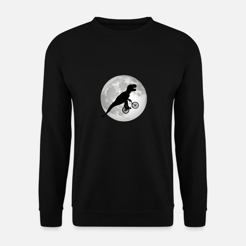 Lustiges Trex fährt Fahrrad vor einem Vollmond - Unisex Pullover - Schwarz
