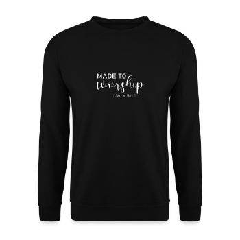MADE TO WORSHIP Geschenk Kirche Gott Bibel Liebe - Unisex Pullover - Schwarz - Vorne - Alina (178cm) & Michal (187cm)