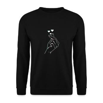 K-POP Finger Heart I Love You... K-Pop - Unisex Pullover - Schwarz - Vorne - Alina (178cm) & Michal (187cm)